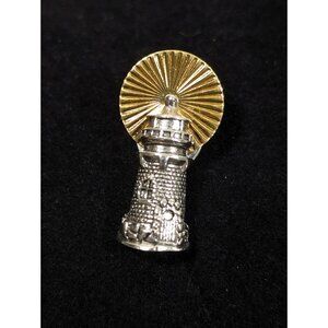 Vintage Avon Lighthouse Pin Two Tone‎ Nautical Silver Tone